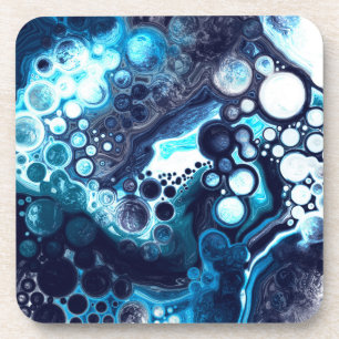 Dark Blue Marble Digital Fluid Art  Coaster