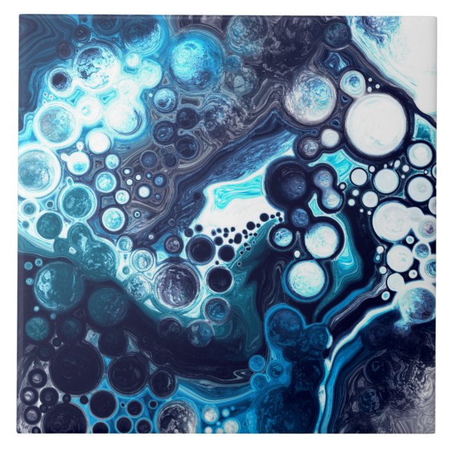Dark Blue Marble Digital Fluid Art   Tile (Front)