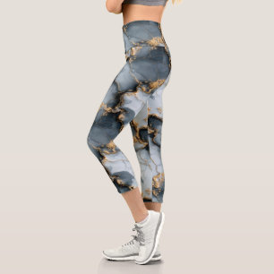 Dark Blue Marble Texture with Liquid Gold Veins Capri Leggings