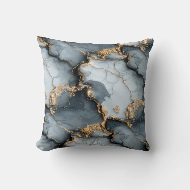 Dark Blue Marble Texture with Liquid Gold Veins Cushion (Front)
