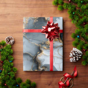 Dark Blue Marble Texture with Liquid Gold Veins Wrapping Paper
