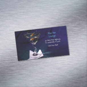 Dark Blue Martini Bar & Lounge Magnetic Business Card