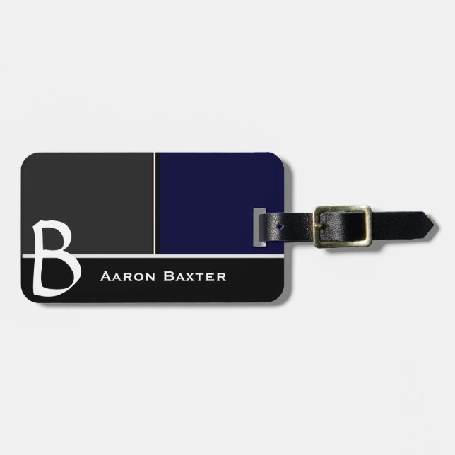 Dark Blue  MasculineMonogrammed Custom Luggage Tag (Front Horizontal)