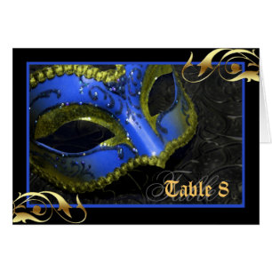 Dark Blue Masquerade Mask Table Number Card