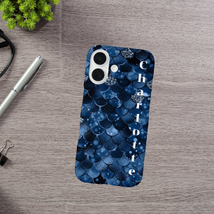 Dark blue mermaid scales name iPhone 16 case