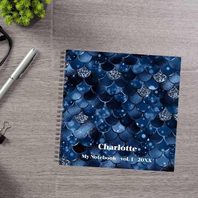 Dark blue mermaid scales name notebook (Creator Uploaded)