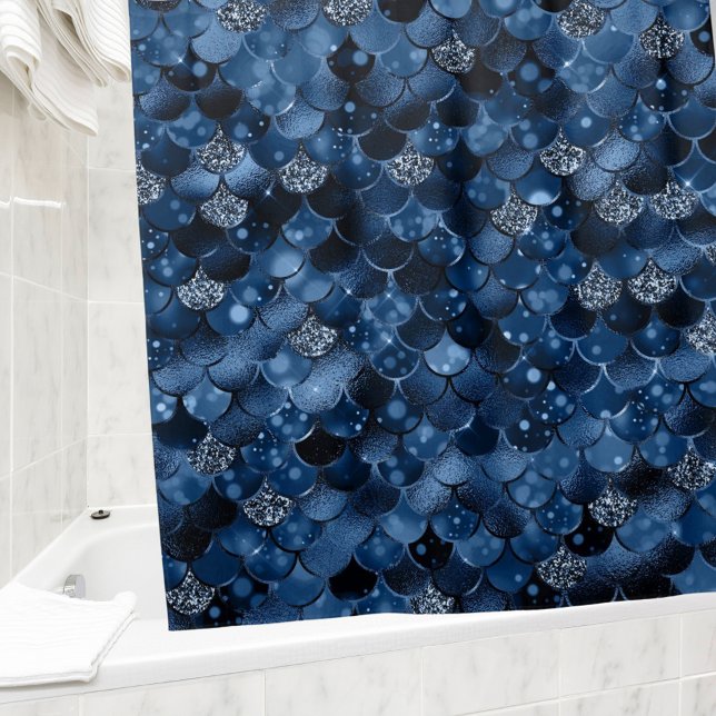 Dark blue mermaid scales shower curtain (Creator Uploaded)