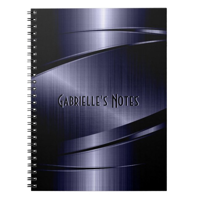 Dark Blue Metallic Design Stainless Steel Look Notebook (Front)