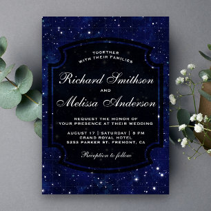 Dark Blue Midnight Starry Sky Wedding Invitation