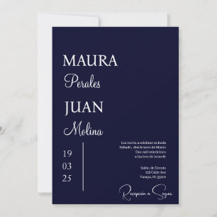 Dark blue minimalist wedding invitation spanish