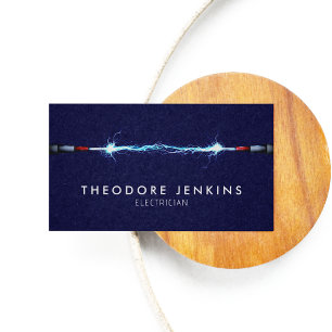 Dark Blue Modern Lighting Wire Electrician Business Card