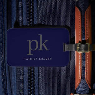 Dark Blue Modern Minimalist Monogram Luggage Tag