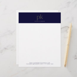 Dark Blue Modern Minimalist Monogram Professional Custom Letterhead