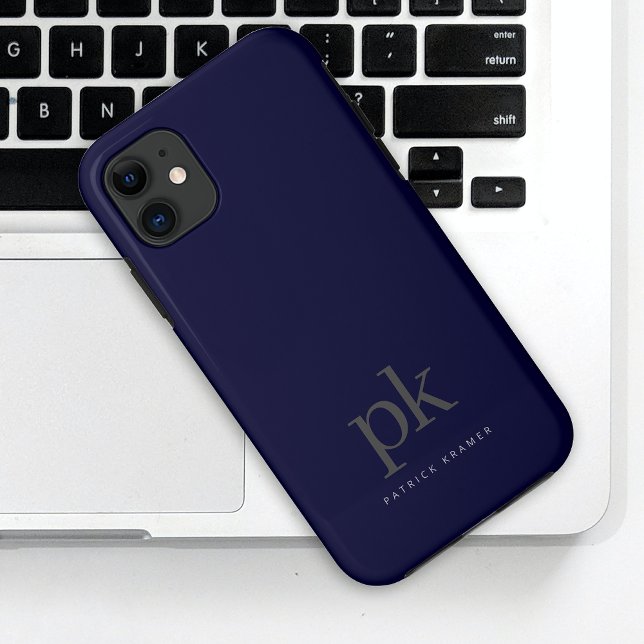Dark Blue Modern Minimalist Simple Monogram Case-Mate iPhone Case (Creator Uploaded)