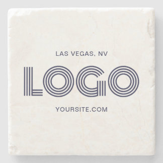 Dark Blue Modern Rectangular Logo Promo Stone Coaster