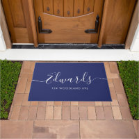 Dark Blue Modern Script Personalised Doormat