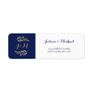 Dark Blue Monogram Leaves Wreath Wedding