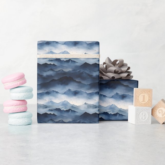 Dark Blue Mountain Landscape Wrapping Paper (Baby Shower)