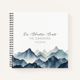 Dark Blue Mountain Watercolor Wedding Guest  Notebook