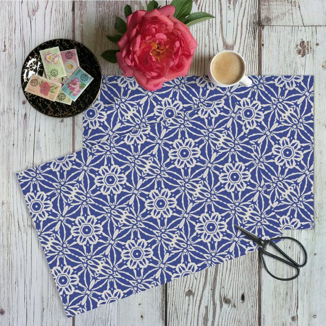 Dark Blue / Natural Batik Print Style Flower Craft Tissue Paper (Creator Uploaded)