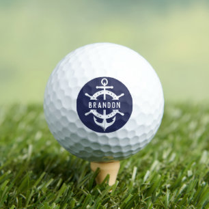 Dark Blue Nautical Custom Name Anchor Golf Balls