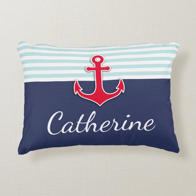 Dark Blue Nautical Design Personalised Decorative Cushion (Front)