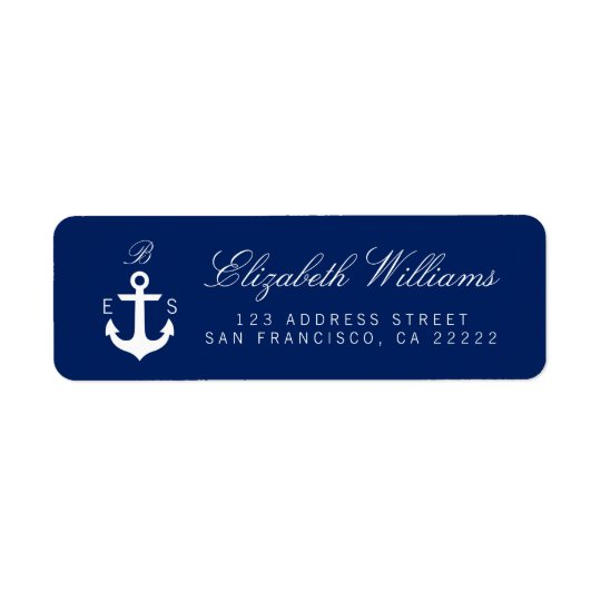 Dark Blue Nautical Monogram Return Address Labels