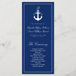 Dark Blue Nautical Wedding Program Rack Cards