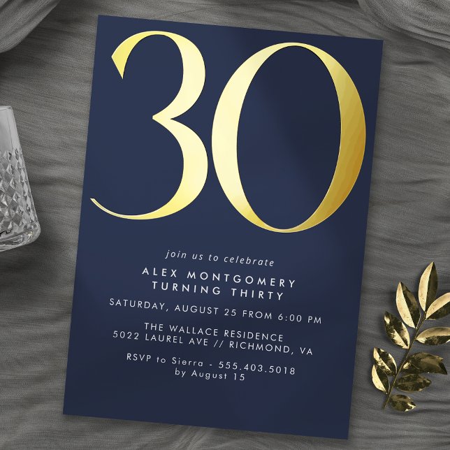 Dark Blue Navy and Gold | Modern 30th Birthday (Creator Uploaded)
