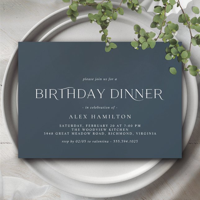 Dark Blue Navy | Formal Minimalist Birthday Dinner Invitation (Creator Uploaded)