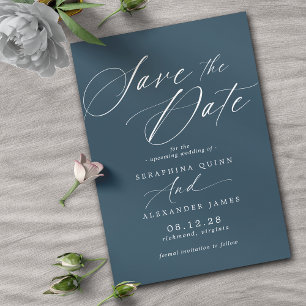 Dark Blue Navy   Modern Elegant Jewel Tone Wedding Save The Date