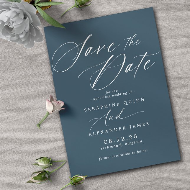Dark Blue Navy | Modern Elegant Jewel Tone Wedding Save The Date (Creator Uploaded)
