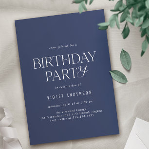 Dark Blue Navy   Modern Sleek Birthday Invitation