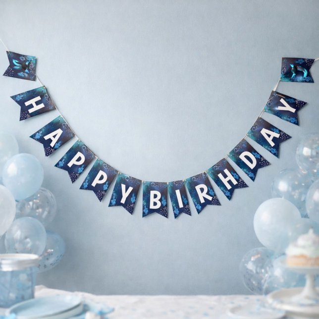 Dark Blue Neon Axolotl Aquatic Birthday  Bunting (Creator Uploaded)