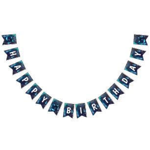 Dark Blue Neon Axolotl Aquatic Birthday Bunting
