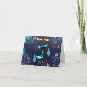 Dark Blue Neon Axolotl Birthday Party Thank You Card