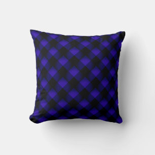 Dark Blue Neon Check Throw Pillow - Modern