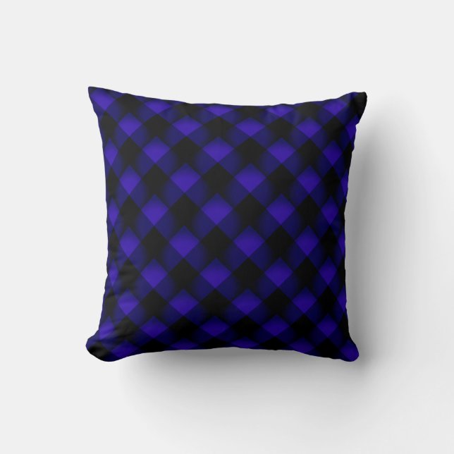Dark Blue Neon Check Throw Pillow - Modern (Front)