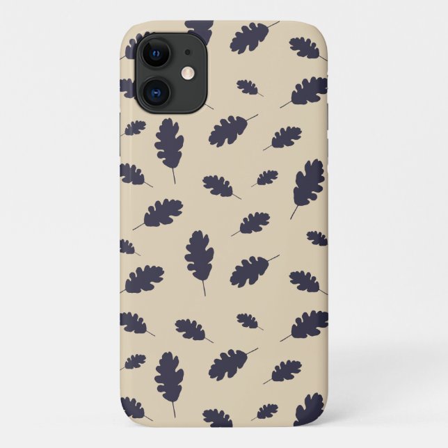 Dark blue oak leaves pattern on beige background Case-Mate iPhone case (Back)