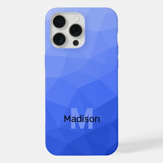 Dark blue ombre geometric mesh pattern Monogram iPhone Case (Back)