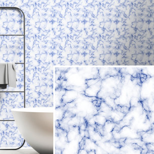 Dark Blue on White Marbled  Wallpaper