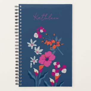 Dark Blue Orange Pink Custom Name Stylish Planner