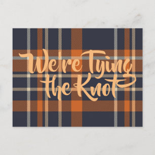 Dark Blue & Orange Plaid Wedding Invitations