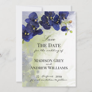 Dark Blue Orchid Watercolor Save the Date