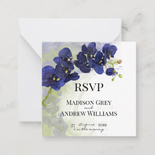Dark Blue Orchid Watercolor Wedding RSVP Card
