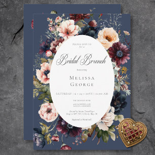 Dark Blue Oval Floral Frame Bridal Brunch Invitation