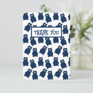 Dark Blue Owl Birthday Party Thank You Card