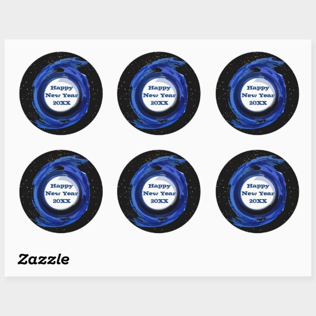 Dark Blue Painted on Night, Happy New Year 20xx Classic Round Sticker (Sheet)