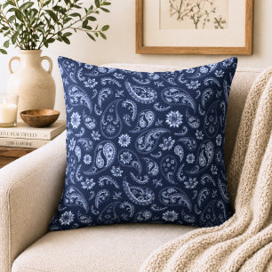Dark Blue Paisley Cushion