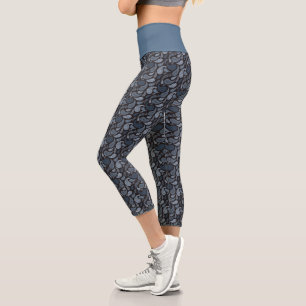Dark Blue Paisley Pattern High Waisted Capris